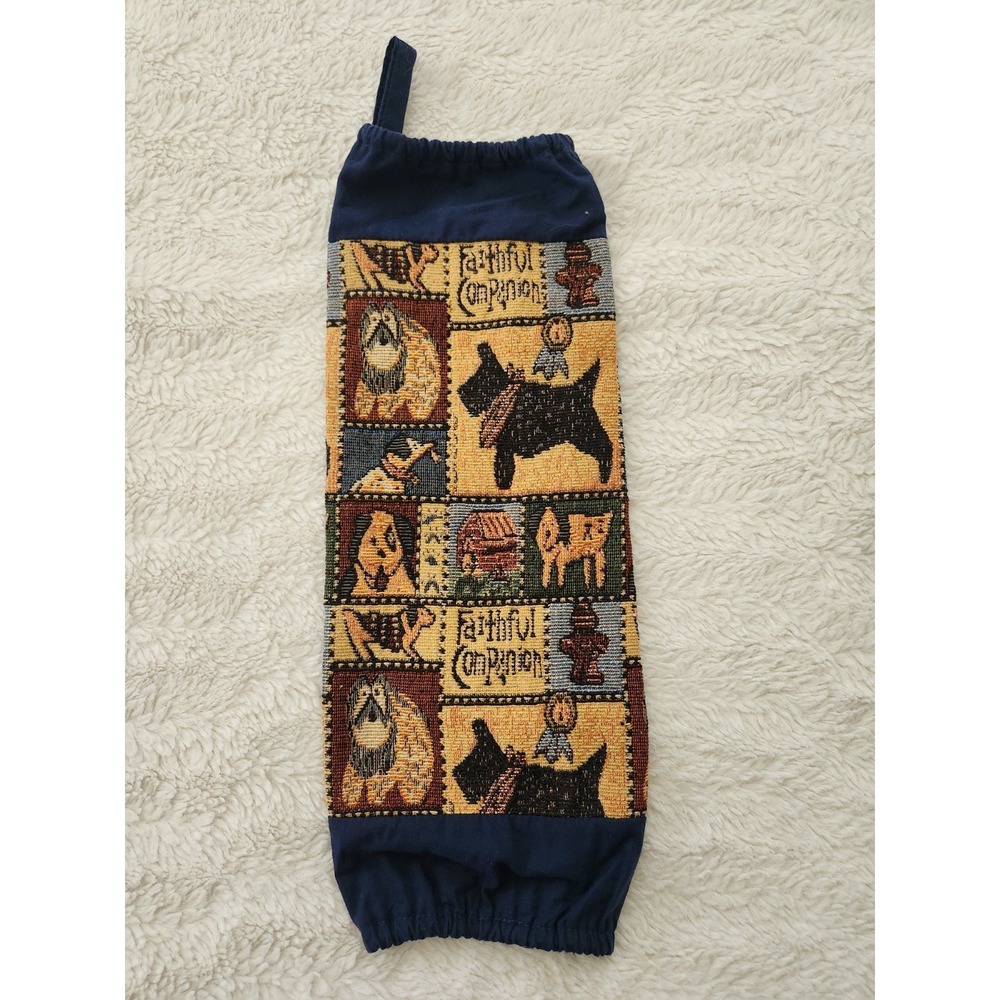 Vintage Sacsoc Faithful Companion Dogs Tapestry Plastic‎ Grocery Bag Holder...